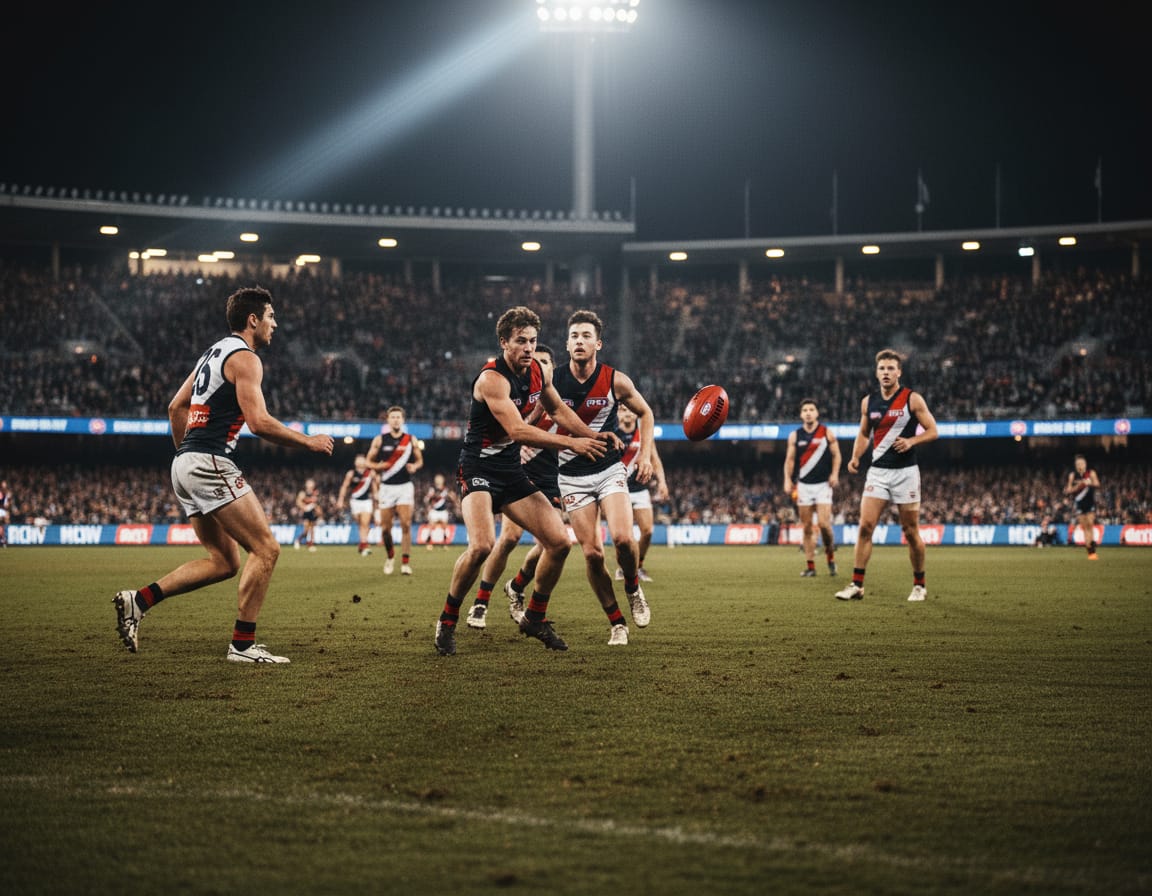 AFL players contesting the ball under lights