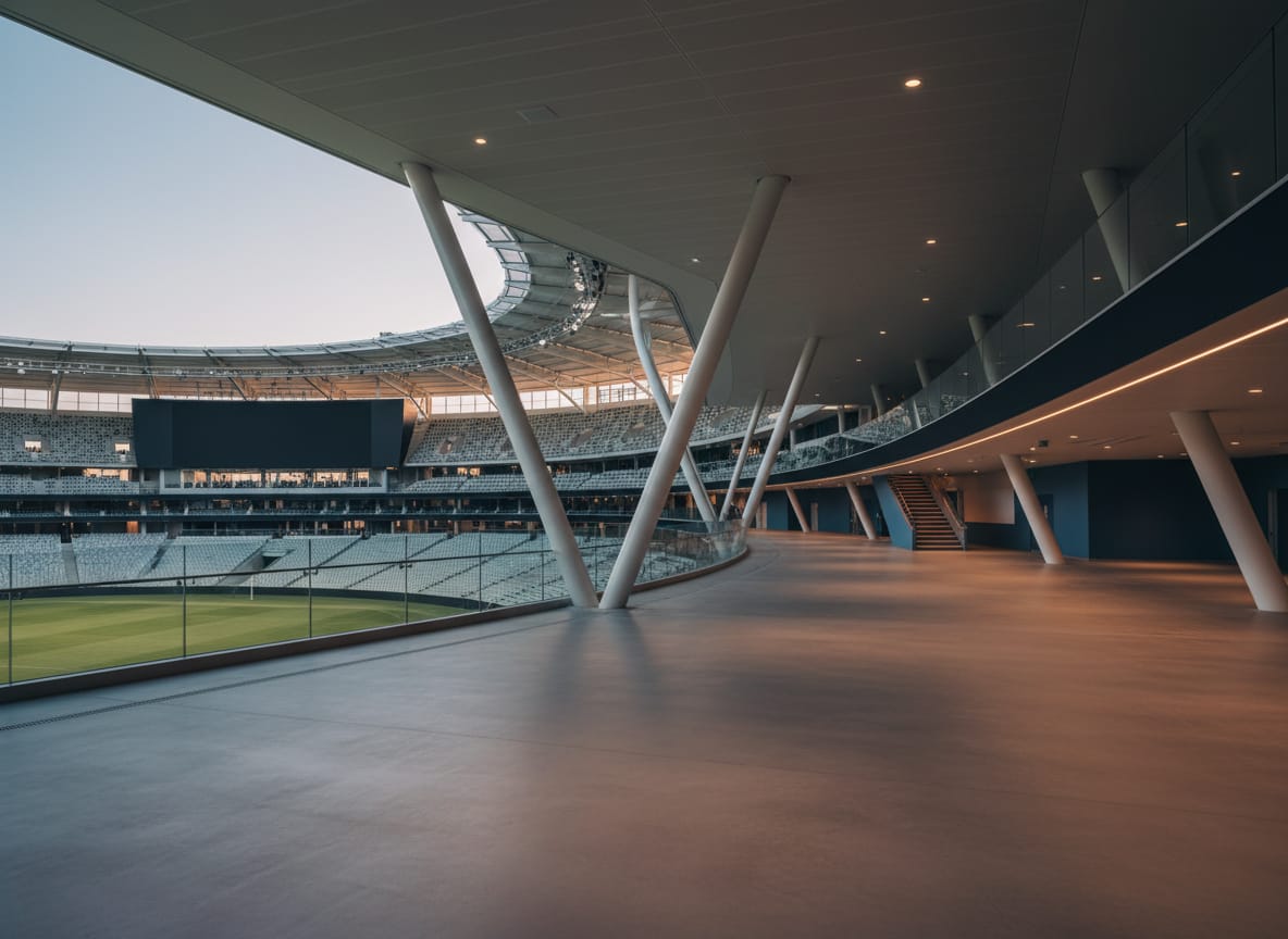 Stadium concourse at dusk